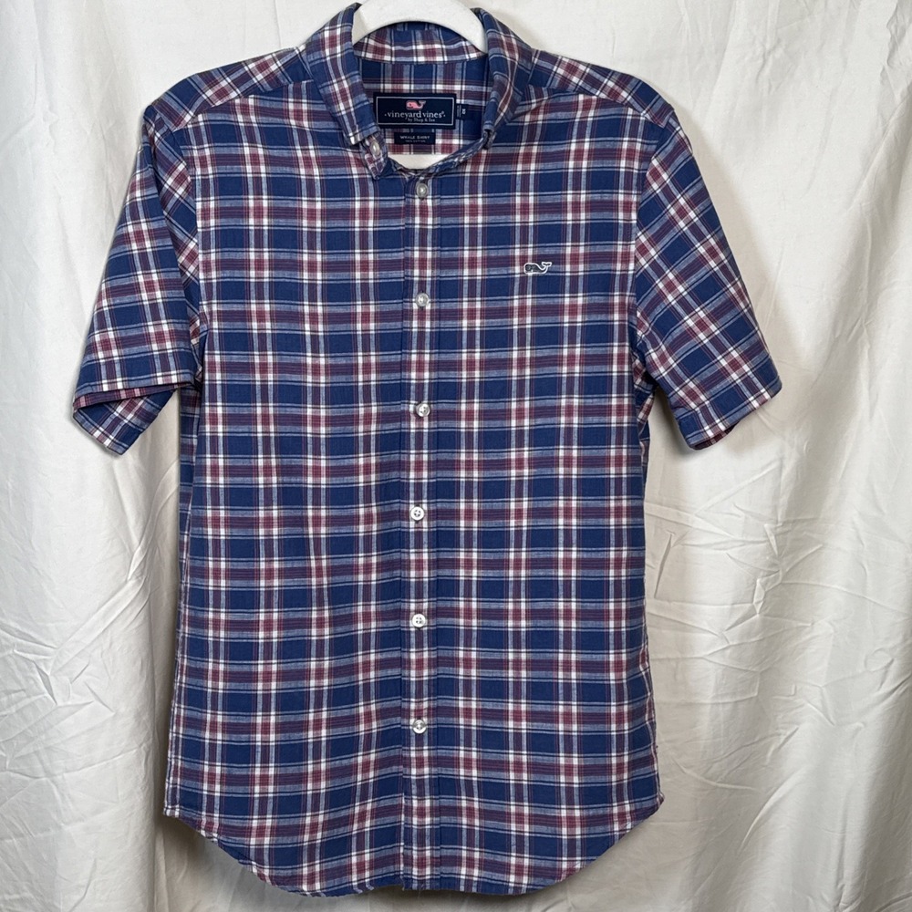 Vineyard Vines  Mens Blue Plaid Whale Shirt  Short  Sleeve‎ XS